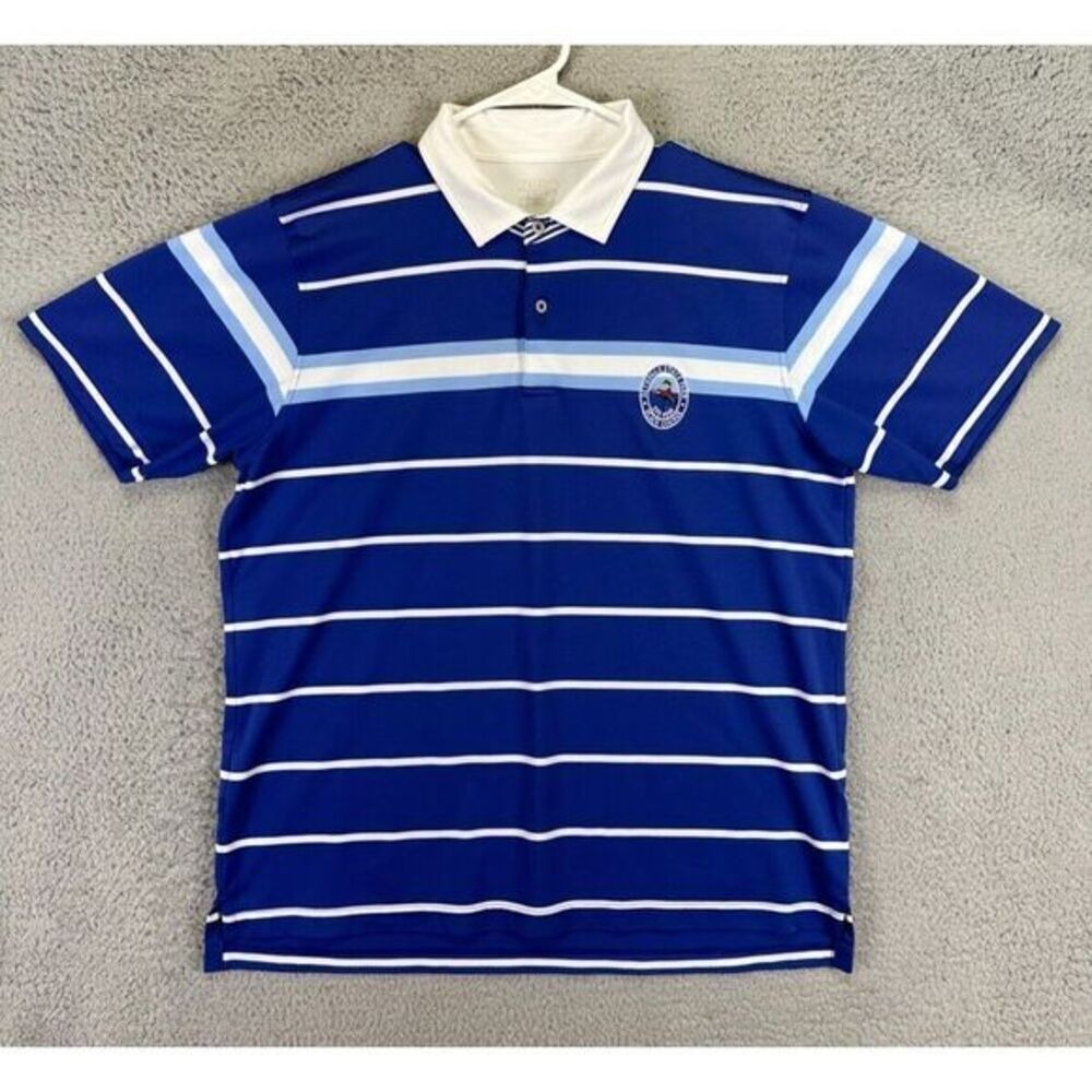 Zero Restriction Golf Polo Shirt Mens Large Blue White Striped Rugby Made In USA